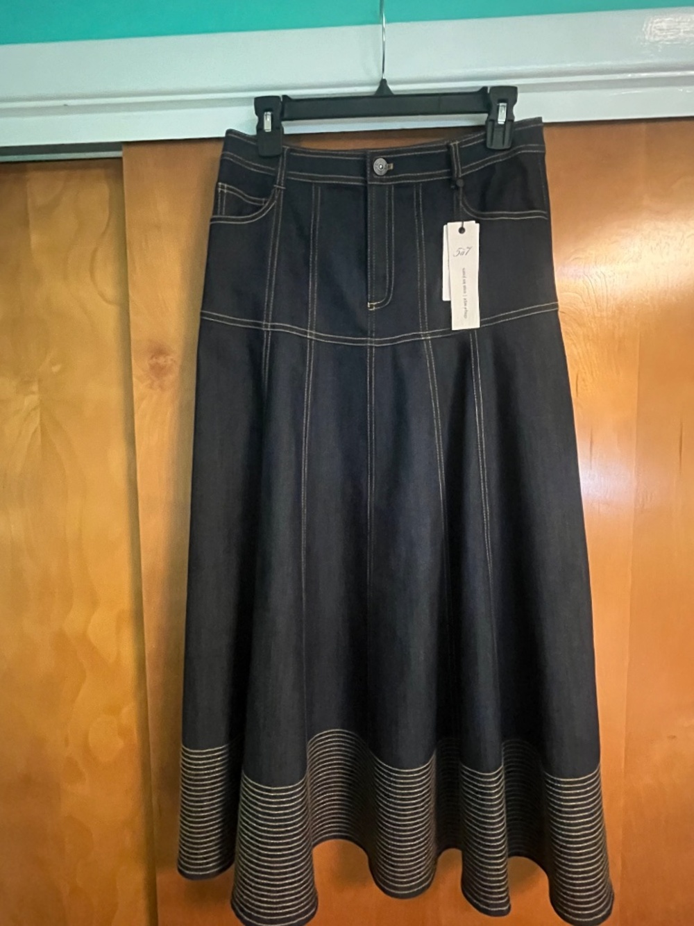Cinq A Sept Dark Blue Denim Zip Front Midi Hester Skirt Sz. 6 - Picture 8 of 12